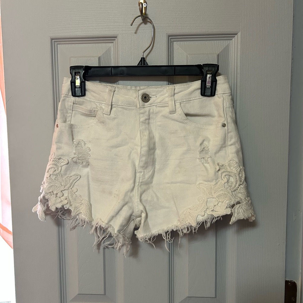 Papaya Cream Distressed Jean Shorts